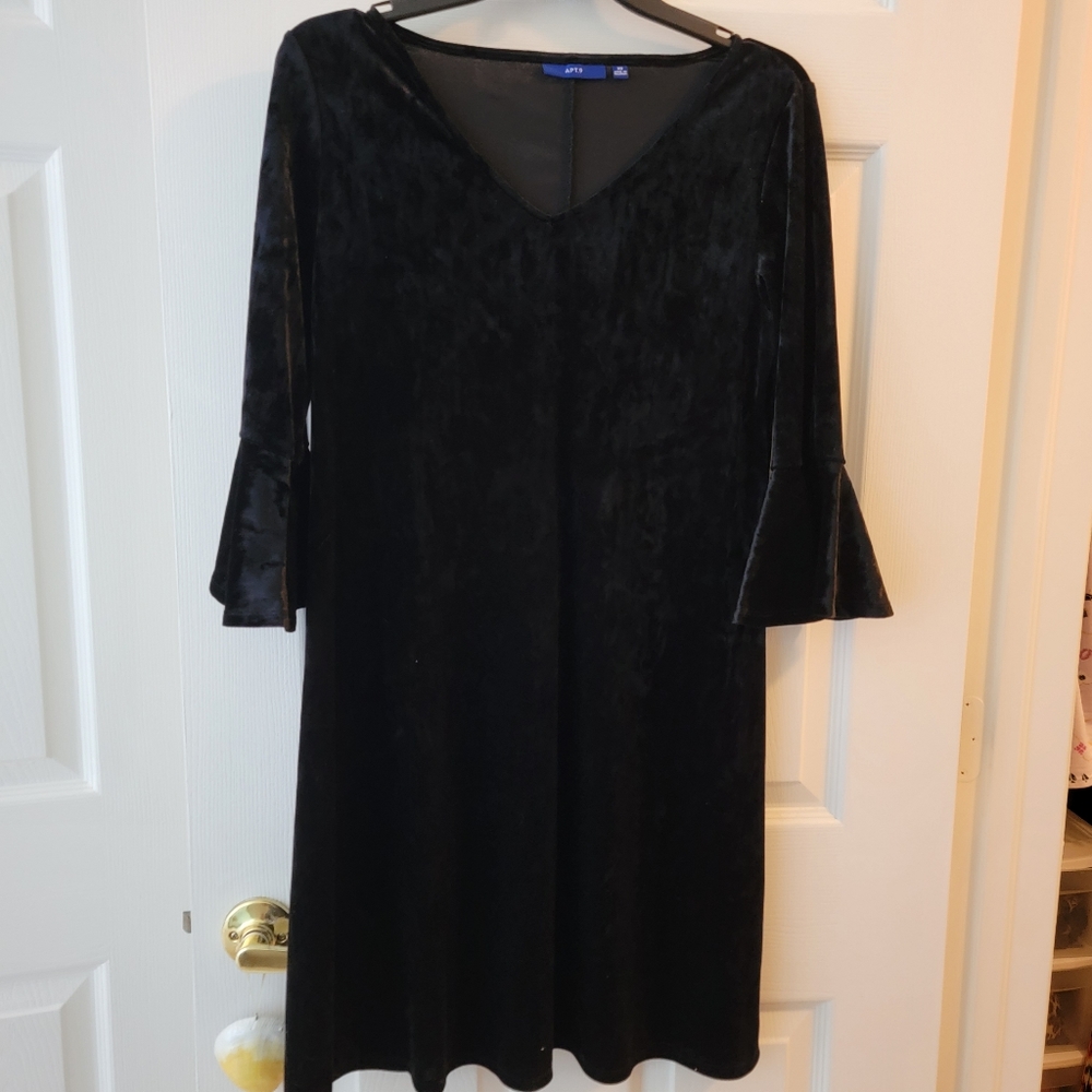 Velvet Black Dress with Ruffle Sleeves